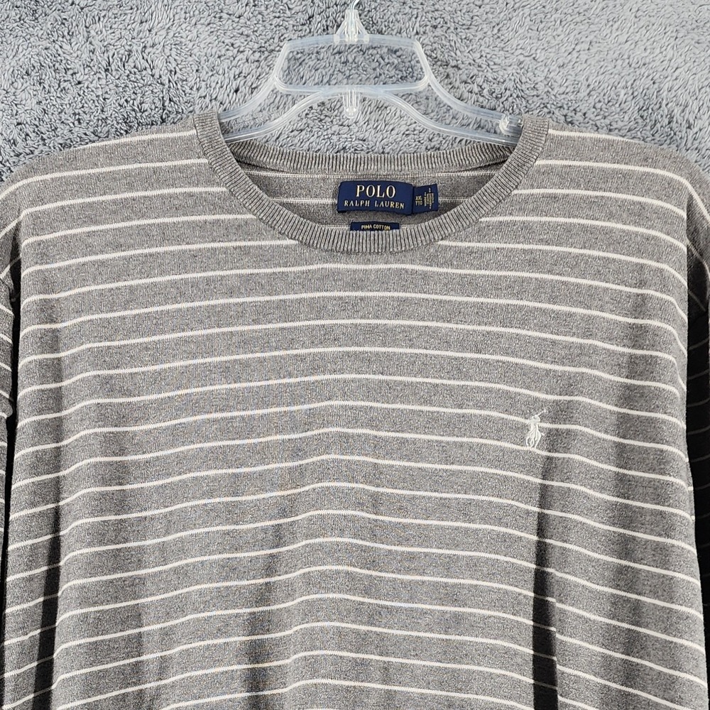 Polo Ralph‎ Lauren Sweater Mens 2XL Gray Striped Pima Cotton Pony Logo Classic